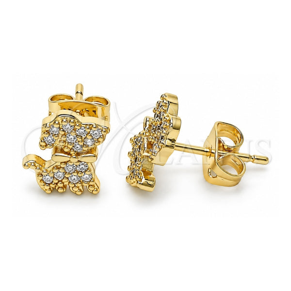 Oro Laminado Stud Earring, Gold Filled Style Dog Design, with White Micro Pave, Polished, Golden Finish, 02.342.0116