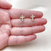 Oro Laminado Stud Earring, Gold Filled Style Cross Design, with White Micro Pave, Polished, Golden Finish, 02.342.0117