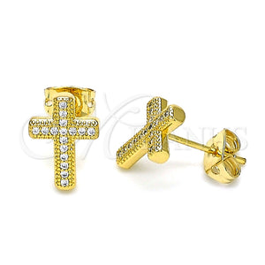 Gold Filled Ring — Stud Earring Cross Design with White Micro Pave — main product view — SKU 145024 | Oro Laminado anillo — Stud Earring cruz diseño with blanco Micro Pave — SKU 145024