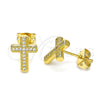 Oro Laminado Stud Earring, Gold Filled Style Cross Design, with White Micro Pave, Polished, Golden Finish, 02.342.0117