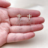 Oro Laminado Stud Earring, Gold Filled Style Cross Design, with White Micro Pave, Polished, Golden Finish, 02.342.0118