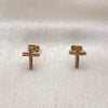 Oro Laminado Stud Earring, Gold Filled Style Cross Design, with White Micro Pave, Polished, Golden Finish, 02.342.0118