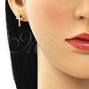 Oro Laminado Stud Earring, Gold Filled Style Cross Design, with White Micro Pave, Polished, Golden Finish, 02.342.0119