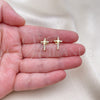 Oro Laminado Stud Earring, Gold Filled Style Cross Design, with White Micro Pave, Polished, Golden Finish, 02.342.0119