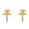 Oro Laminado Stud Earring, Gold Filled Style Cross Design, with White Micro Pave, Polished, Golden Finish, 02.342.0119