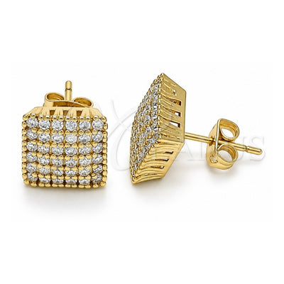 Oro Laminado Stud Earring, Gold Filled Style with White Cubic Zirconia, Polished, Golden Finish, 02.342.0121