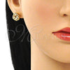 Oro Laminado Stud Earring, Gold Filled Style Love Knot Design, with White Micro Pave, Polished, Golden Finish, 02.342.0123