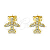 Oro Laminado Stud Earring, Gold Filled Style with White Micro Pave, Polished, Golden Finish, 02.342.0124