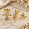 Oro Laminado Stud Earring, Gold Filled Style with White Micro Pave, Polished, Golden Finish, 02.342.0124