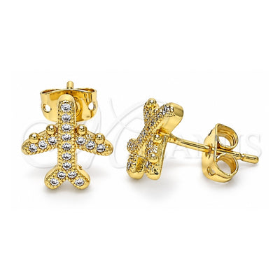 Oro Laminado Stud Earring, Gold Filled Style with White Micro Pave, Polished, Golden Finish, 02.342.0124