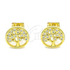 Oro Laminado Stud Earring, Gold Filled Style Tree Design, with White Micro Pave, Polished, Golden Finish, 02.342.0125