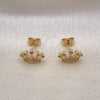 Oro Laminado Stud Earring, Gold Filled Style Crown Design, with White Micro Pave, Polished, Golden Finish, 02.342.0126