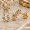 Oro Laminado Stud Earring, Gold Filled Style Paperclip Design, with White Micro Pave, Polished, Golden Finish, 02.342.0127