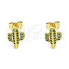 Oro Laminado Stud Earring, Gold Filled Style with Green Micro Pave, Polished, Golden Finish, 02.342.0128