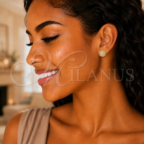 Oro Laminado Stud Earring, Gold Filled Style with White Micro Pave, Polished, Golden Finish, 02.342.0129