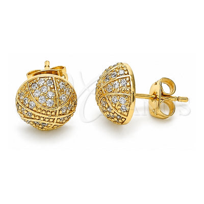 Oro Laminado Stud Earring, Gold Filled Style with White Micro Pave, Polished, Golden Finish, 02.342.0129