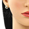 Oro Laminado Stud Earring, Gold Filled Style Dolphin Design, with White and Black Micro Pave, Polished, Golden Finish, 02.156.0584