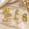 Oro Laminado Stud Earring, Gold Filled Style Dolphin Design, with White Micro Pave, Polished, Golden Finish, 02.156.0586