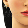 Oro Laminado Stud Earring, Gold Filled Style Tree Design, with White Cubic Zirconia and White Micro Pave, Polished, Golden Finish, 02.156.0588