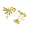 Oro Laminado Stud Earring, Gold Filled Style Tree Design, with White Cubic Zirconia and White Micro Pave, Polished, Golden Finish, 02.156.0588