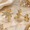 Oro Laminado Stud Earring, Gold Filled Style Tree Design, with White Cubic Zirconia and White Micro Pave, Polished, Golden Finish, 02.156.0588