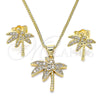 Oro Laminado Earring and Pendant Adult Set, Gold Filled Style Tree Design, with White Cubic Zirconia and White Micro Pave, Polished, Golden Finish, 10.156.0381