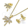 Oro Laminado Earring and Pendant Adult Set, Gold Filled Style Tree Design, with White Cubic Zirconia and White Micro Pave, Polished, Golden Finish, 10.156.0381