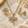 Oro Laminado Earring and Pendant Adult Set, Gold Filled Style Tree Design, with White Cubic Zirconia and White Micro Pave, Polished, Golden Finish, 10.156.0381