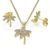 Oro Laminado Earring and Pendant Adult Set, Gold Filled Style Tree Design, with White Cubic Zirconia and White Micro Pave, Polished, Golden Finish, 10.156.0381