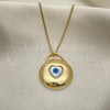Oro Laminado Pendant Necklace, Gold Filled Style Evil Eye and Heart Design, with White Mother of Pearl, Polished, Golden Finish, 04.156.0423.20 (02 MM Thickness, 20 Inches Length)