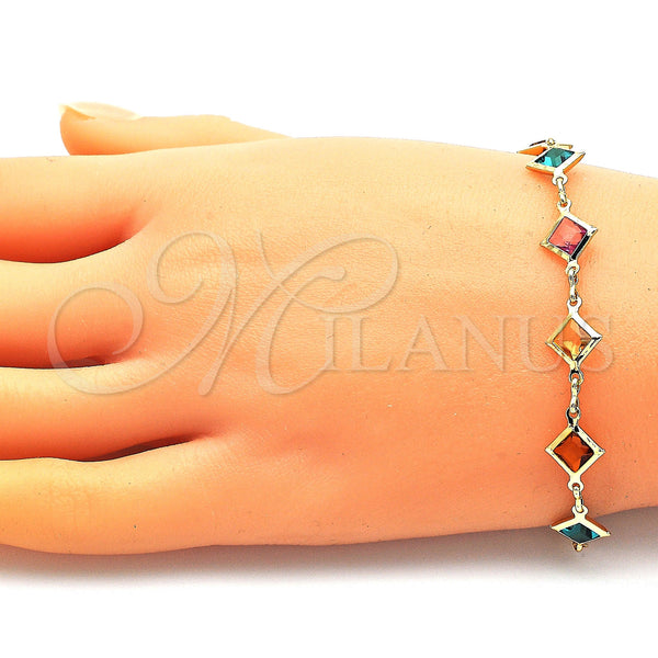 Gold Filled Bracelet — Fancy Bracelet with Multicolor Crystal Polished 03. 10 — alternate product view — SKU 145053 | Oro Laminado brazalete — elegante Bracelet with Multicolor cristal pulido 03. 10 — SKU 145053