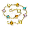 Oro Laminado Fancy Bracelet, Gold Filled Style with Multicolor Crystal, Polished, Golden Finish, 03.386.0017.07 (10 MM Thickness, 7 Inches Length)