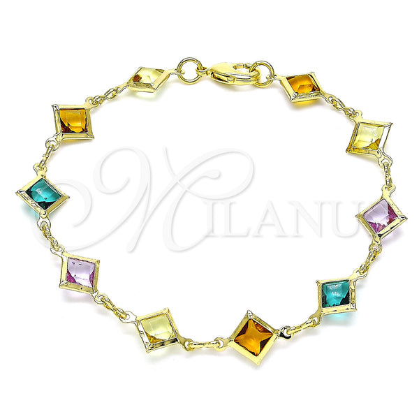 Gold Filled Bracelet — Fancy Bracelet with Multicolor Crystal Polished 03. 10 — main product view — SKU 145053 | Oro Laminado brazalete — elegante Bracelet with Multicolor cristal pulido 03. 10 — SKU 145053
