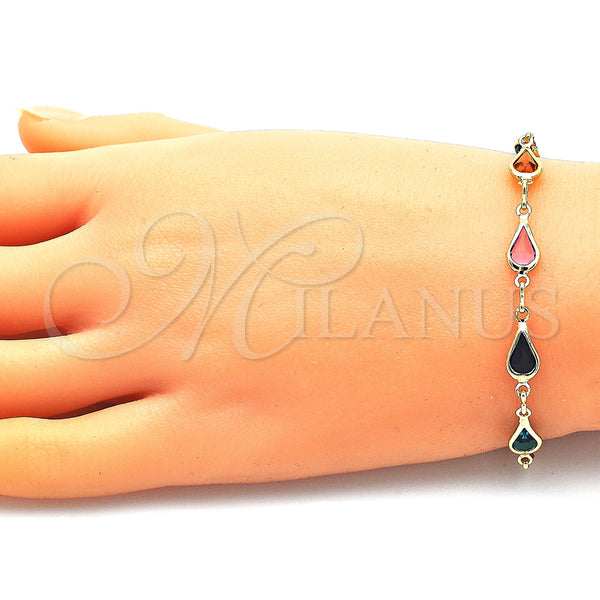 Gold Filled Bracelet — Fancy Bracelet Teardrop Design with Multicolor Crystal Polished — alternate product view — SKU 145054 | Oro Laminado brazalete — elegante Bracelet Teardrop diseño with Multicolor cristal pulido — SKU 145054