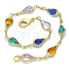 Oro Laminado Fancy Bracelet, Gold Filled Style Teardrop Design, with Multicolor Crystal, Polished, Golden Finish, 03.386.0018.07 (06 MM Thickness, 7 Inches Length)