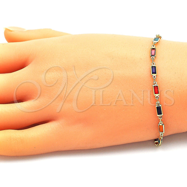 Gold Filled Bracelet — Fancy Bracelet with Multicolor Crystal Polished 03. Thickness — alternate product view — SKU 145056 | Oro Laminado brazalete — elegante Bracelet with Multicolor cristal pulido 03. Thickness — SKU 145056