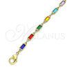 Oro Laminado Fancy Bracelet, Gold Filled Style with Multicolor Crystal, Polished, Golden Finish, 03.386.0019.07 (Thickness, 8 Inches Length)