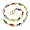 Oro Laminado Fancy Bracelet, Gold Filled Style with Multicolor Crystal, Polished, Golden Finish, 03.386.0019.07 (Thickness, 8 Inches Length)