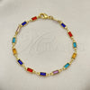 Oro Laminado Fancy Bracelet, Gold Filled Style with Multicolor Crystal, Polished, Golden Finish, 03.386.0019.07 (Thickness, 8 Inches Length)