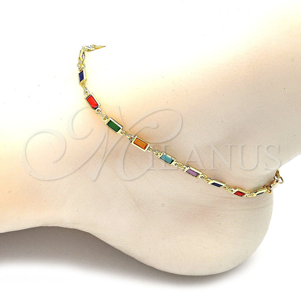 Gold Filled Anklet — Fancy Anklet with Multicolor Crystal Polished 03. Thickness — alternate product view — SKU 145057 | Oro Laminado tobillera — elegante Anklet with Multicolor cristal pulido 03. Thickness — SKU 145057
