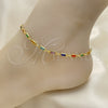 Oro Laminado Fancy Anklet, Gold Filled Style with Multicolor Crystal, Polished, Golden Finish, 03.386.0019.10 (Thickness, 10 Inches Length)