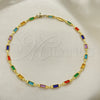 Oro Laminado Fancy Anklet, Gold Filled Style with Multicolor Crystal, Polished, Golden Finish, 03.386.0019.10 (Thickness, 10 Inches Length)