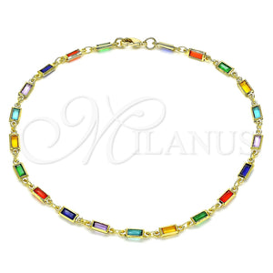 Gold Filled Anklet — Fancy Anklet with Multicolor Crystal Polished 03. Thickness — main product view — SKU 145057 | Oro Laminado tobillera — elegante Anklet with Multicolor cristal pulido 03. Thickness — SKU 145057