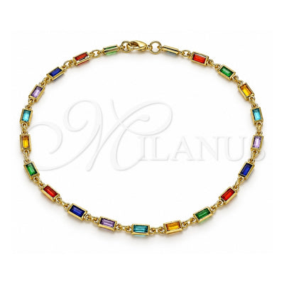 Oro Laminado Fancy Anklet, Gold Filled Style with Multicolor Crystal, Polished, Golden Finish, 03.386.0019.10 (Thickness, 10 Inches Length)