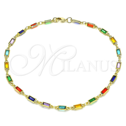 Oro Laminado Fancy Anklet, Gold Filled Style with Multicolor Crystal, Polished, Golden Finish, 03.386.0019.10 (Thickness, 10 Inches Length)