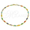 Oro Laminado Fancy Anklet, Gold Filled Style with Multicolor Crystal, Polished, Golden Finish, 03.386.0019.10 (Thickness, 10 Inches Length)