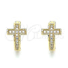 Oro Laminado Huggie Hoop, Gold Filled Style Cross Design, with White Micro Pave, Polished, Golden Finish, 02.195.0145.15