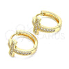 Oro Laminado Huggie Hoop, Gold Filled Style Cross Design, with White Micro Pave, Polished, Golden Finish, 02.195.0145.15