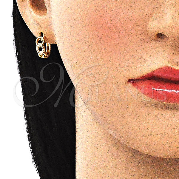 Gold Filled Hoop Earrings — Huggie Hoop Curb Design with White Micro Pave — alternate product view — SKU 145063 | Oro Laminado aretes de aro — Huggie Hoop Curb diseño with blanco Micro Pave — SKU 145063