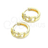Oro Laminado Huggie Hoop, Gold Filled Style Curb Design, with White Micro Pave, Polished, Golden Finish, 02.195.0146.15